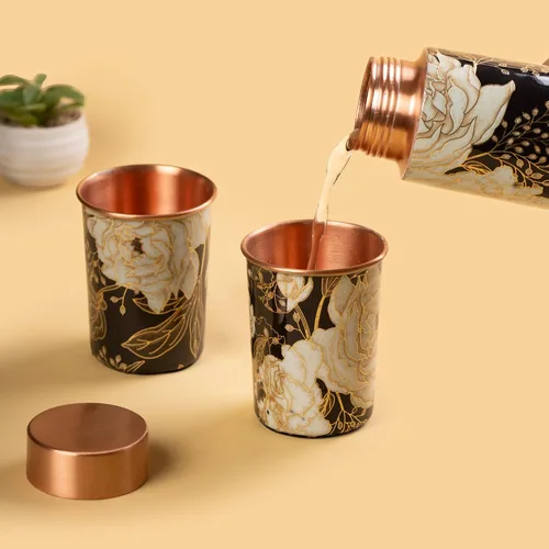 Miniatura 3 de Floral Copper Gift Bottle glass Set