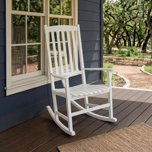 Cambridge Casual Bentley - Mecedora de madera maciza para porche, color blanco, mecedora de madera para exteriores, patio, porche delantero, cómodo