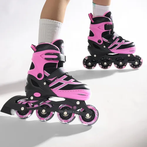 Miniatura 7 de METROLLER Patines en línea para niñas y niños Edades 5-8 8-12 Patines en línea ajustables con ruedas iluminadas Patines en línea para jóvenes y Rosa
