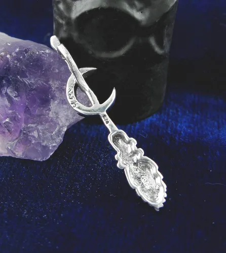Miniatura 7 de Woot & Hammy Colgante de escoba de bruja o besom con luna creciente, 100% plata de ley, hecho a mano