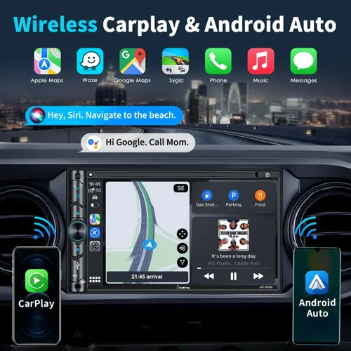 Miniatura 2 de Estéreo de auto doble DIN compatible con control de voz Apple Carplay - Monitor de pantalla táctil LCD HD de 7 pulgadas, Bluetooth, subwoofer