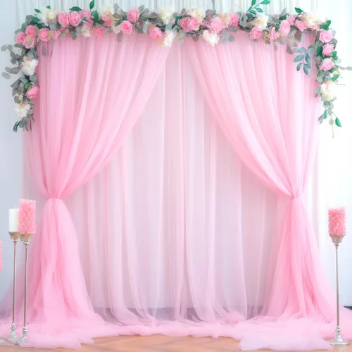 Miniatura 14 de Cortina de telón de fondo de tul azul bebé de 10 x 10 pies para fiestas, cortinas de fondo transparentes para bodas, baby shower, baby shower
