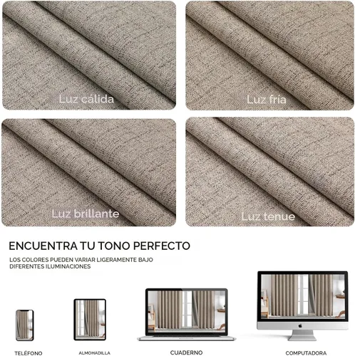 Miniatura 8 de Joydeco - Cortinas 100% opacas, 2 paneles de lino natural para oscurecer habitación, aislamiento térmico, trabillas traseras y bolsillo para barra