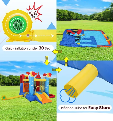 Miniatura 5 de Casa de rebote inflable Commowner con tobogán de agua, combo de castillo hinchable 7 en 1 con piscina de agua y área de rebote y toboganes y juego