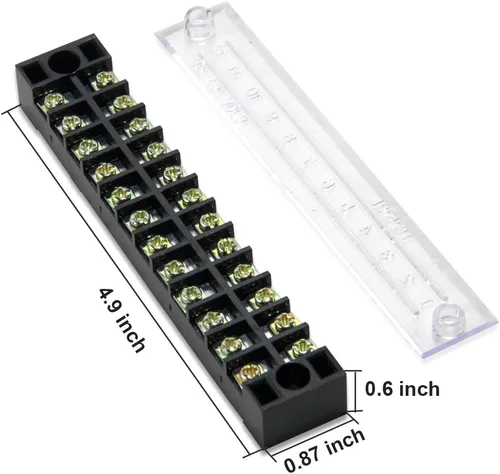 Miniatura 2 de 10 unidades (5 juegos) 12 posiciones fila doble 600V 15A Bloques de regletas de terminales de tornillo con cubierta + 400V 15A 12 posiciones