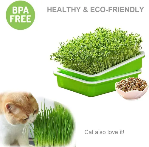 Miniatura 9 de SUNPRO Paquete de 2 bandejas para germinar semillas sin BPA, PP sin tierra, gran capacidad, contenedor de germinación de pasto de trigo saludable