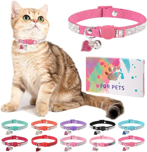 Miniatura 9 de Collar de Gato con Pedrería Desprendible con Cascabel, Collar de Gato con Diamantes con Hebilla de Seguridad de Liberación Rápida para Niña Niño