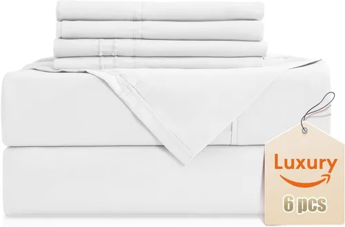 Miniatura 36 de CozySmile Juego de sábanas transpirables y refrescantes, sábanas de lujo de 4 piezas con bolsillo profundo para cama de tamaño matrimonial, se Beige