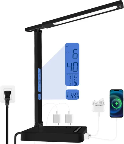 Miniatura 10 de karidi Lámpara de Escritorio LED Regulable Lámpara de Mesa con Puerto de Carga USB, 5 Modos de Iluminación, Control Sensible, Luz de Escritorio