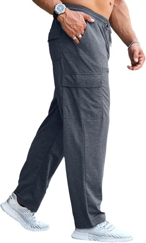 Miniatura 5 de CTU Pantalones deportivos holgados de moda para hombre, ligeros, para entrenamiento, pantalones deportivos con parte inferior abierta con bolsillos