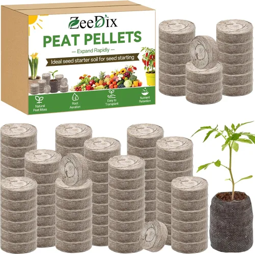 Miniatura 10 de ZeeDix 55 unidades de 1.181 in de fibra comprimida de pellets de turba, iniciadores de semillas de plantas de suelo, tapones de vivero, paleta, 300