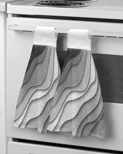 Miniatura 5 de Toallas de cocina con lazo para colgar, toallas de mano abstractas onduladas de color gris degradado, suaves, absorbentes, para baño, bar, hogar