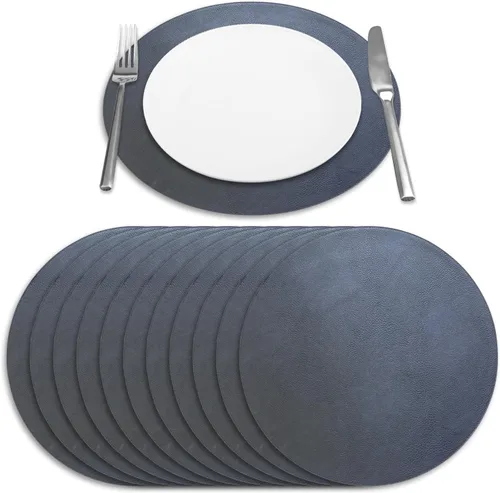 Miniatura 7 de Juego de 6 manteles individuales redondos de piel sintética de 15 pulgadas para comedor, resistentes al calor y antideslizantes, lavables, Negro