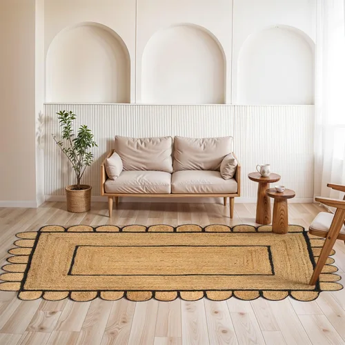 Miniatura 4 de GRUHUM Alfombra rectangular de yute de fibra natural, tejida a mano, estilo bohemio, reversible, respetuosa con el medio ambiente, trenzada, suave