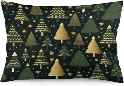 Miniatura 36 de Funda de almohada dorada de invierno con diseño de pájaros de nieve, Navidad, 12 x 20 pulgadas, diseño de Feliz Navidad, invierno, Navidad, cojín