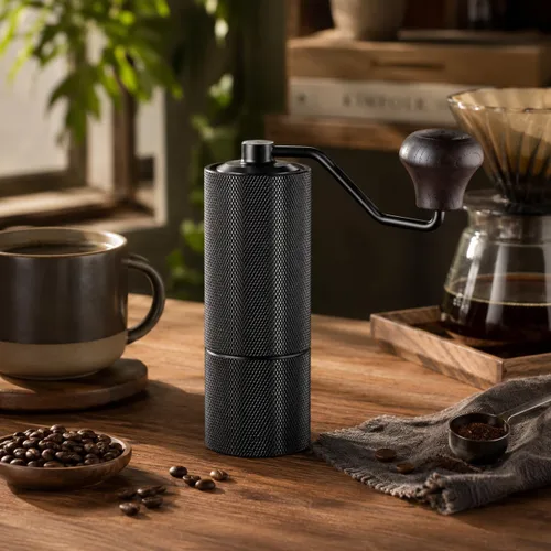 Miniatura 2 de Molinillo de café manual, molinillo de café de rebabas ajustable con contenedor completo de aluminio, molinillo de grano de café de mano