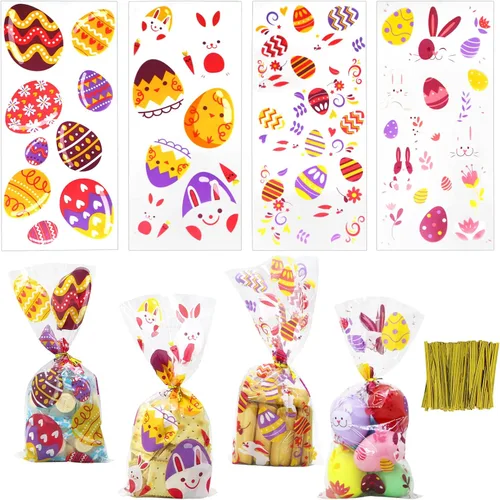Miniatura 10 de ZMCINER 120 unidades de bolsas de celofán para dulces de San Valentín con lazos giratorios para fiestas y suministros de regalo Valentines