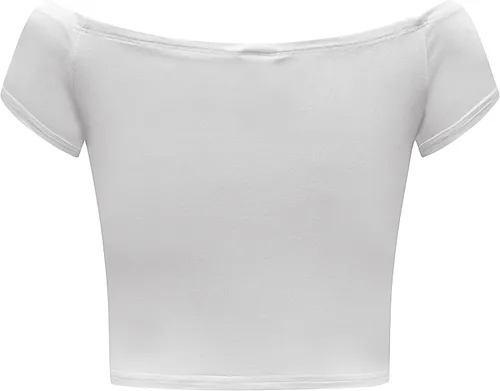 Miniatura 4 de OThread & Co. Blusa corta de manga corta con hombros descubiertos para mujer, cómoda, básica, con capa elástica