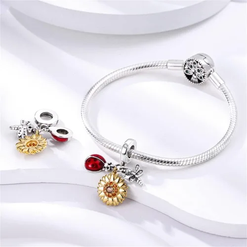 Miniatura 2 de Pandach Dijes de plata de ley 925 para pulseras y collares, colgantes de mariposa y auriculares, dijes de trébol, regalo de joyería para mujeres