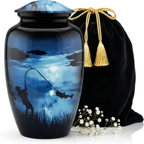 Miniatura 11 de Urnas de pesca Gone para cenizas para adultos, hombres y mujeres, urna decorativa de 3 pulgadas cúbicas, urnas de entierro para papá, hombres, urna