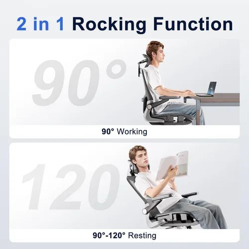 Miniatura 8 de marrap Silla de oficina ergonómica, cojín de asiento de malla con reposabrazos 3D y reposacabezas 3D, soporte lumbar ajustable con función