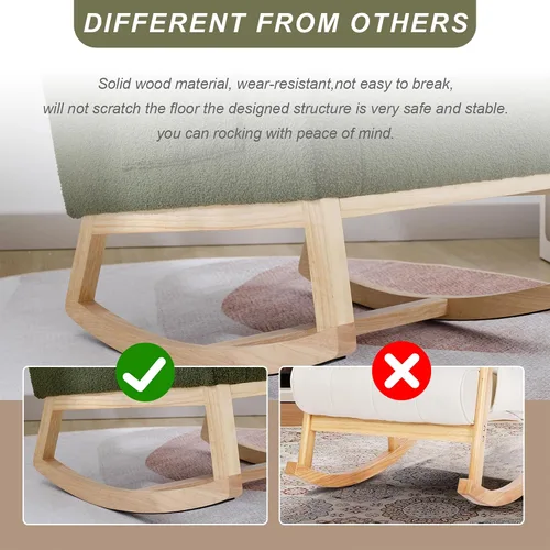Miniatura 6 de Mecedora para Guardería con Patas de Madera Maciza, Silla Deslizante para Guardería con Bolsillo Lateral, Sillón Mecedor para Sala de Estar y B-drak