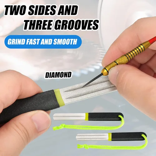 Miniatura 4 de Skylety 2 piezas de archivos de gancho afilador de gancho para pesca de diamante con mango portátil de doble cara grano fino y medio para pesca