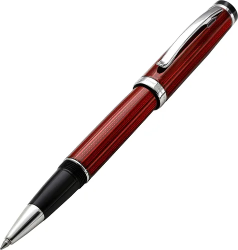 Xezo Bolígrafo de punta fina Incógnito, lacado rojo burdeos con chapado en platino puro. Hecho a mano, grabado guilloche. Edición limitada, Rojo