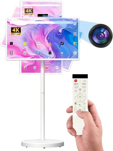 Televisión portátil inteligente FHD de 32 pulgadas, TV rodante sobre ruedas, sistema operativo Android 15, almacenamiento 6G +128GB, monitor de