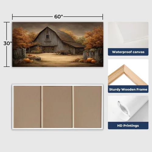 Miniatura 5 de Lienzo decorativo de 30 x 60 pulgadas, diseño de calabaza de otoño, decoración de baño, granero antiguo, otoño, cuadros enmarcados, pintura impresa