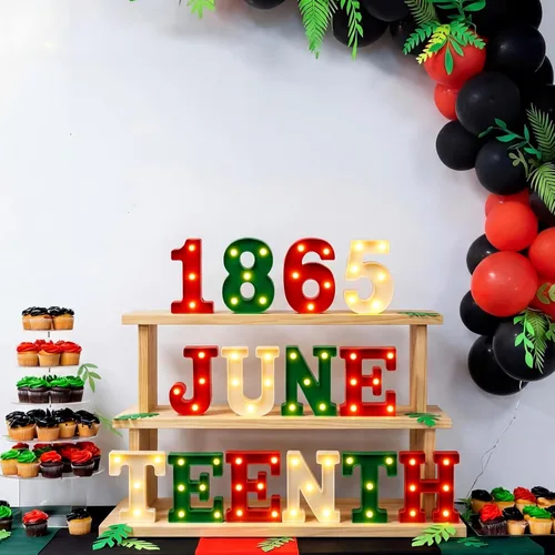 Miniatura 6 de Honoson 14 Pcs Juneteenth Party Decorations 1865 Juneteenth LED Letter Lights Sign Table Decoration for Freedom Day Party African American Festival