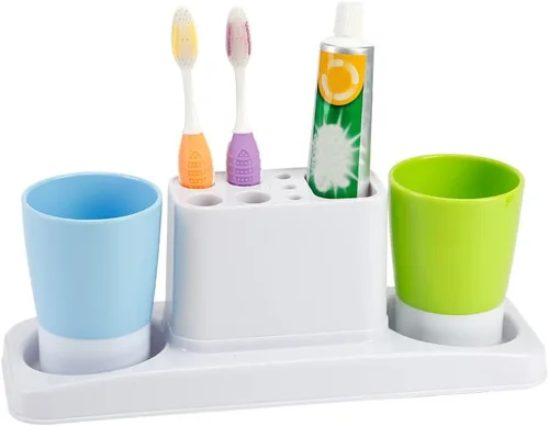 Eslite - Organizador de soporte para cepillo y pasta de dientes de baño, juego de estante de almacenamiento de plástico