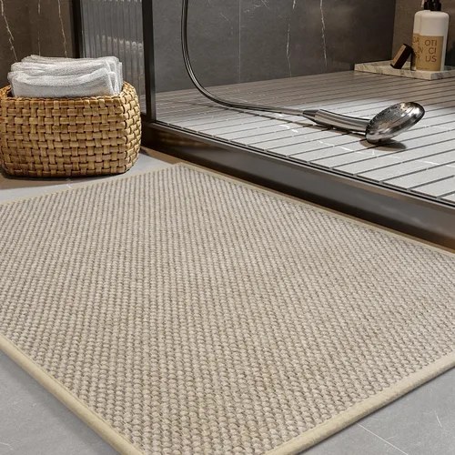 Miniatura 8 de PADOOR Alfombra de baño antideslizante con parte trasera de goma, trenzada absorbente, lavable a máquina, fina alfombra para suelo de baño, de Beige