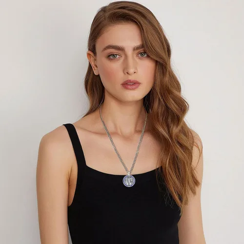 Miniatura 18 de Vito Collar de plata de ley 925 para mujeres y hombres, San Benito, crucifijo, Caravaca, San Cristóbal, San Judas, medalla patronal, amuleto