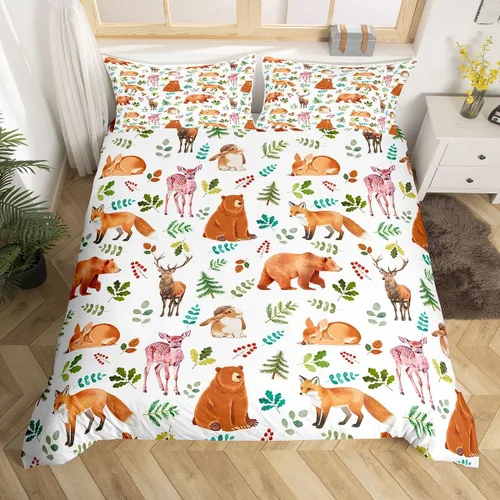 Miniatura 25 de Erosebridal Juego de ropa de cama individual de animales de la selva para niñas y niños, funda de edredón de elefante oso, tigre, león, safari