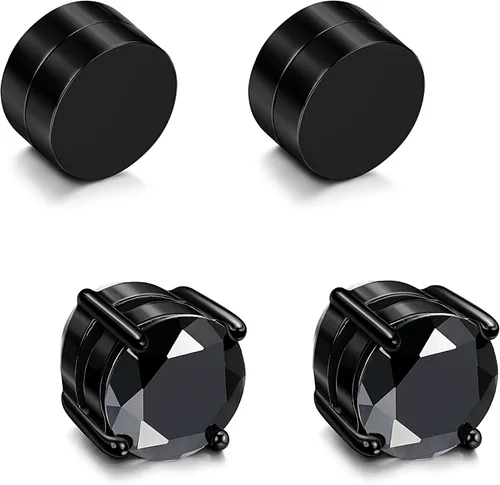 JOERICA 2-4 pares de colgantes magnéticos de acero inoxidable para hombres y mujeres sin perforador de clip en pendientes CZ de 0.236-0.315in