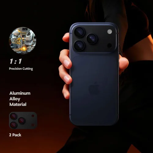 Miniatura 2 de para iPhone 17 Pro protector de cámara (Paquete de 2), Estuche mate de aleación de aluminio con protector de pantalla de cámara de vidrio templado