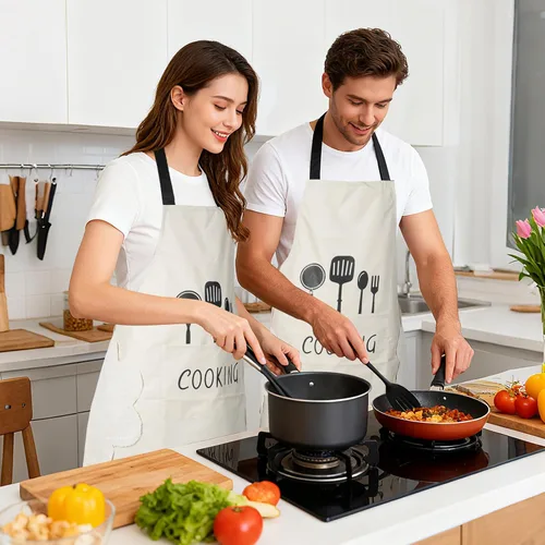 Miniatura 9 de DILLMAN Delantal de cocina para mujer con bolsillos para limpiar las manos, bolsillo grande, limpieza a mano, impermeable para cocinar y hornear