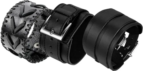 Miniatura 10 de OIDEA Assorted 3pcs Mens Punk Multistrand Leather Braided Bangle Cuff Bracelet for Biker Dad Father Size Adjustable