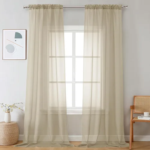 Miniatura 225 de OVZME - Cortinas traslúcidas blancas de 45 pulgadas de largo, 2 paneles, cortinas de gasa con bolsillo para barra para ventanas pequeñas, cada una