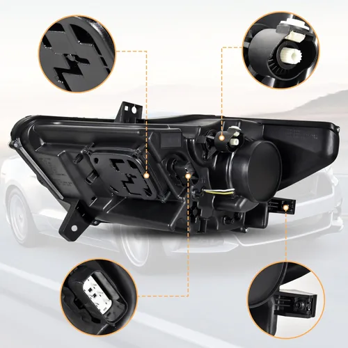 Miniatura 6 de Conjunto de faros delanteros para Ford Mustang 2015-2017, carcasa negra, lente transparente, repuesto para Ford Mustang 2015 2016 2017