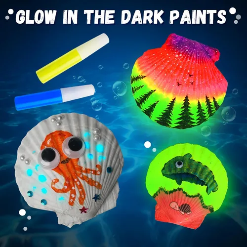 Miniatura 3 de Eleanore's Diary Kit de pintura de concha de mar para niños, manualidades de pintura que brilla en la oscuridad para niños y niñas, actividades