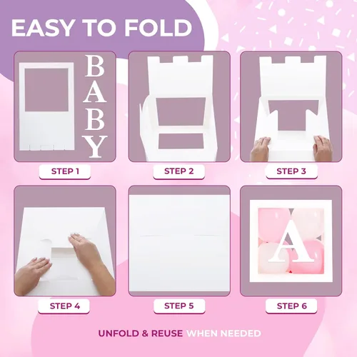 Miniatura 5 de Cajas para Baby Shower con Letras – Cajas Blancas con Globos Rosas y Blancos – Set de 44 Piezas para Revelación de Género y Decoración de Fiesta