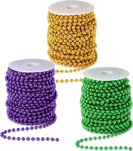 Tigeen Decoración de cuentas de Mardi Gras, rollo de collar de cuentas de plástico, varios colores metálicos, accesorios de Mardi Gras para boda,