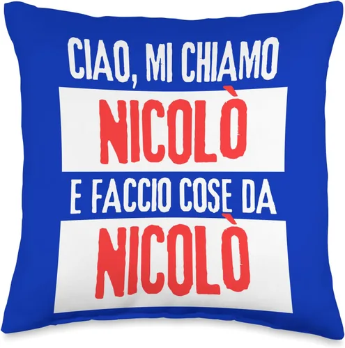Nicolò Idea Regalo Personalizzata con Nome Ciao Sono Faccio Cose Da Nicolò Personalizzato Throw Pillow, 16x16, Multicolor