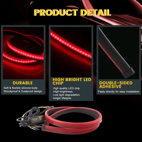 Miniatura 3 de YM E-Bright Tira de luz de freno LED, tercer freno, 5 funciones, señales de giro secuenciales, luz de freno de montaje alto para camioneta