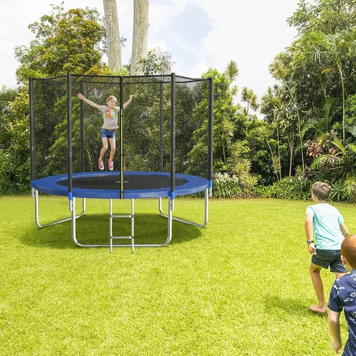 Miniatura 7 de AOTOB Trampolín de 8 pies, 10 pies, 12 pies, 14 pies, 15 pies, con red de seguridad, trampolín para exteriores con aro de baloncesto, alfombrilla