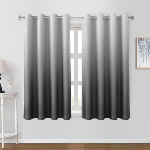 Miniatura 15 de HOMEIDEAS Cortinas Blackout Negras Ombré de 52 x 63 Pulgadas de Largo Degradado Oscurecimiento de Habitación Aislamiento Térmico Ahorro de Energía