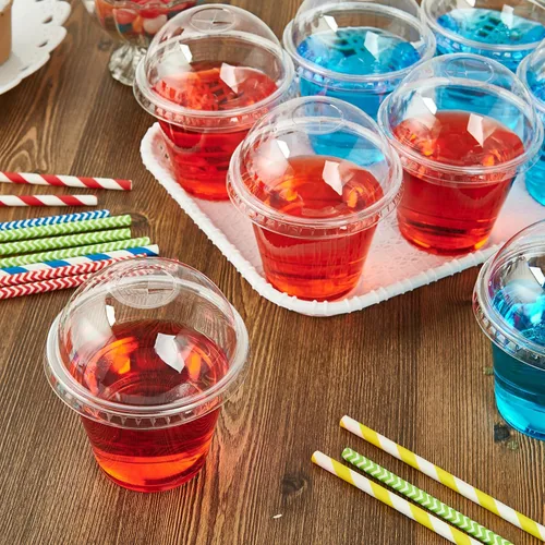 Miniatura 5 de Lilymicky Paquete de 200 vasos de plástico transparente de 9 onzas con tapas de cúpula, tazas de postre transparentes para helado, café con leche