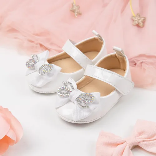 Miniatura 4 de Zapatos planos Mary Jane para bebés y niñas, suela de goma antideslizante con Bownot para primeros pasos, zapatos de vestir de boda de princesa